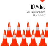 10 Adet PVC Trafik Konisi 50 cm Reflektifli Trafik Dubası - Kampanya Ürünü