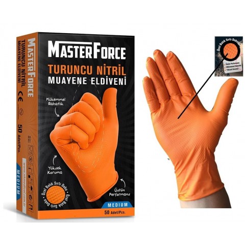 Master Force Pudrasız Turuncu Nitril Muayene Eldiveni