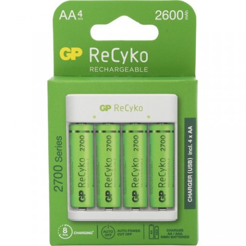 Gp Recyko E411 USB Aa-Aaa Şarj Cihazı Gp Recyko 2700 Serisi Aa Kalem Pil 4lü