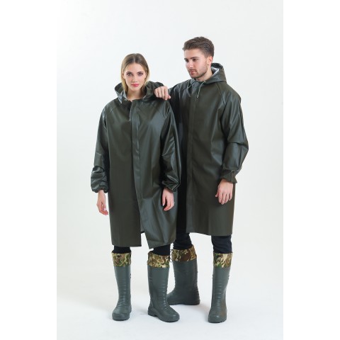 YÜKSEK KALİTE PVC ASTARLI BALIKÇI TİPİ KALIN HAKİ YAĞMURLUK